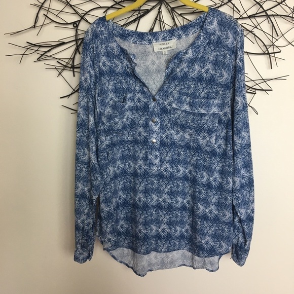 Boho blue white snap button shirt MOLLY & ISADOR - Picture 7 of 8